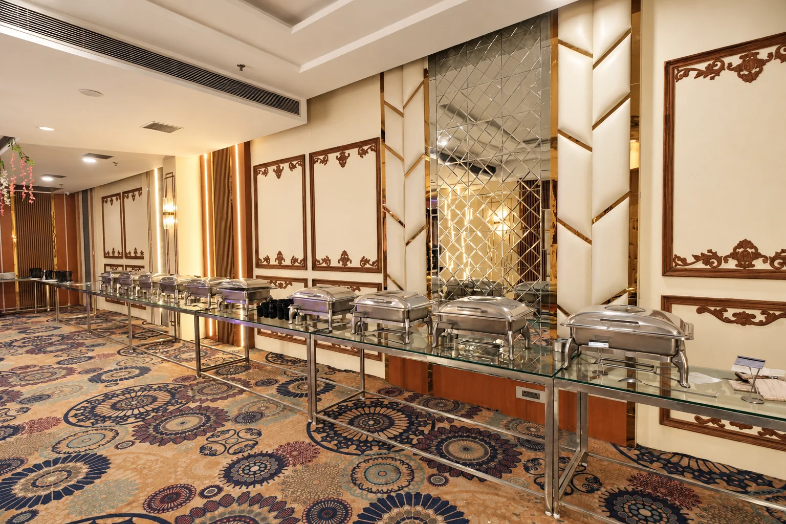 Buffet counters at Hotel Ranbirs banquet hall