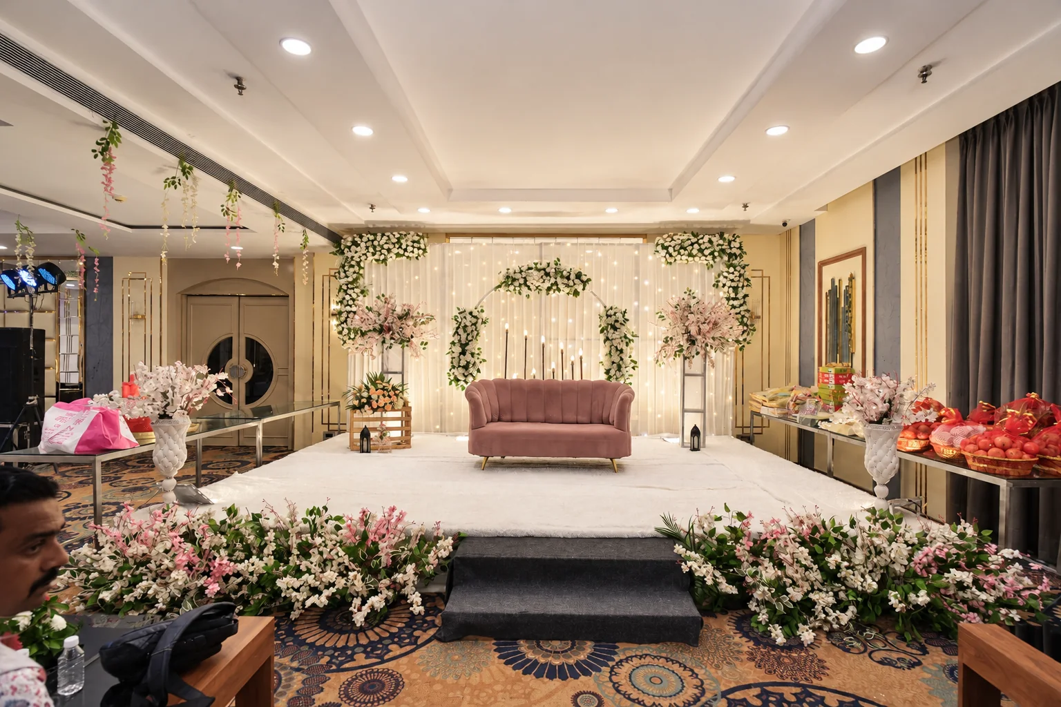 Floral stage at Hotel Ranbirs banquet hall, Lucknow